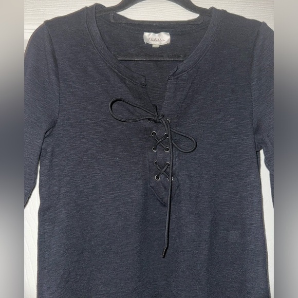 Deletta women’s black lace up front black blouse S contemporary boho - Picture 5 of 6